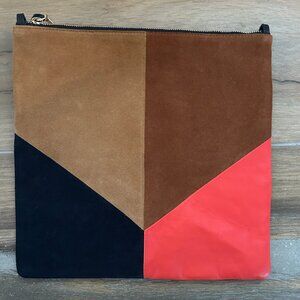 Clare V. Foldover Clutch with Tabs - suede and Nappa patchwork